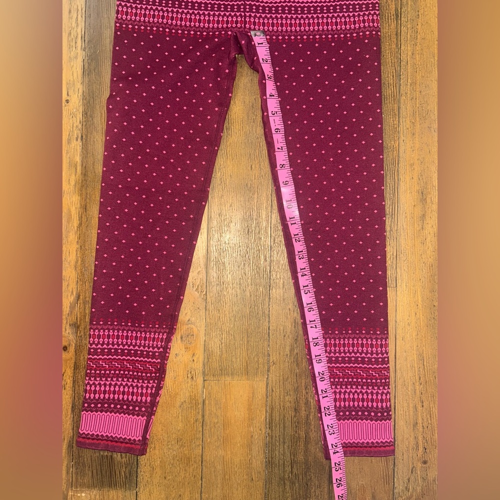 Fabletics High-Waisted Seamless Pink and Maroon Fair Isle Leggings - Picture 7 of 11